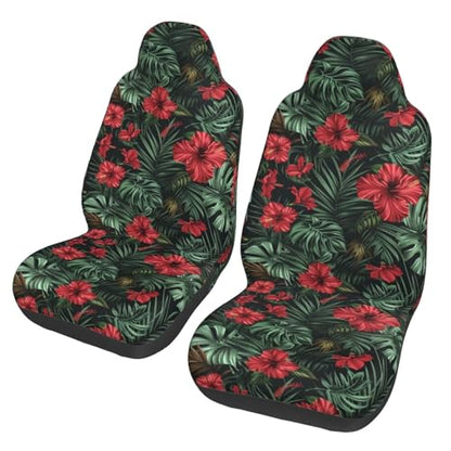 Red Hibiscus Car Seat Cover Bucket Seat Cushion Front Auto Seat Cover Car Bucket Seats Protector Covers Universal fit for SUV Sedan Van Aloha Palm Leaf Monstera Car Accessories - color: Red Hibiscus