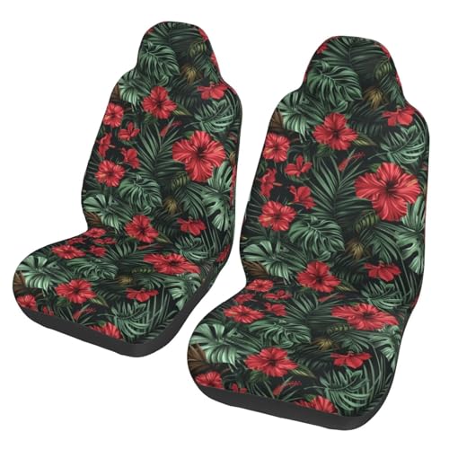 Red Hibiscus Car Seat Cover Bucket Seat Cushion Front Auto Seat Cover Car Bucket Seats Protector Covers Universal fit for SUV Sedan Van Aloha Palm Leaf Monstera Car Accessories - color: Red Hibiscus