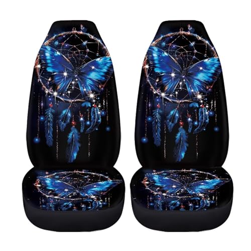 2 PCS Butterfly Car Seat Covers Dream Catcher Print Front Auto Seat Cover Car Bucket Seats Protector Covers Universal fit for SUV Sedan Van - color: Blue Butterfly Dream Catcher