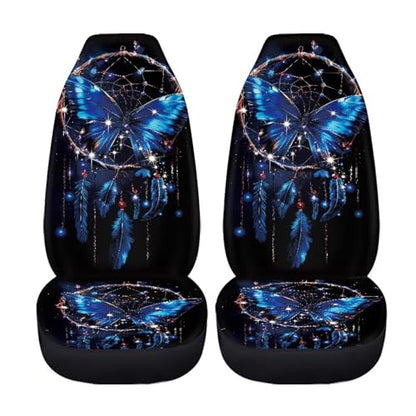 2 PCS Butterfly Car Seat Covers Dream Catcher Print Front Auto Seat Cover Car Bucket Seats Protector Covers Universal fit for SUV Sedan Van - color: Blue Butterfly Dream Catcher