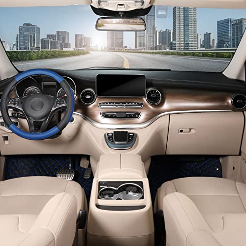 SEG Direct Car Steering Wheel Cover Universal Standard Size 14.5-15 inch, Black and Blue Microfiber Leather - color: Black and Blue, size: Standard size[14 1/2''-15'']