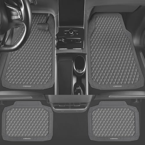 CAR PASS Gray Rubber Car Floor Mats & Cargo Liners, Durable Anti-Slip 3D Rhombus Waterproof Automotive Pad Trim Fit Liner All-Weather Trunk Mats Full Set Universal Fit Auto Van Sedan SUV Truck Gray - color: Light Gray