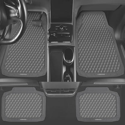 CAR PASS Gray Rubber Car Floor Mats & Cargo Liners, Durable Anti-Slip 3D Rhombus Waterproof Automotive Pad Trim Fit Liner All-Weather Trunk Mats Full Set Universal Fit Auto Van Sedan SUV Truck Gray - color: Light Gray