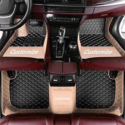 Custom Personalized Floor Mats - Luxury Full Coverage All Weather Mats, Anti-Slip Leather Set, Fits 98% of Cars, Trucks & SUVs (Beige with Black) - color: Beige with Black