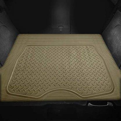 TLH Premium Trimmable Beige Vinyl Cargo Mat, Large Heavy-Duty Universal Fit Full Set, Trimmable Car Floor Mats, Climaproof™ Automotive Floor Mats for Most Sedan, Cars, SUV, Truck Floor Mats