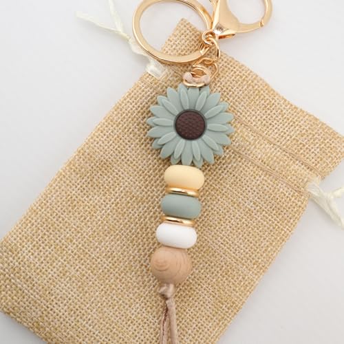 Flower Charm for Women Cute Keychain for Car Keys Silicone Bead Purse Charms for Handback Key Ring - color: Gree