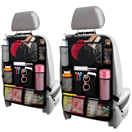 2 Pcs Backseat Car Organizer - Travel-Ready 23.4x16" Back Seat Car Organizer with 9 Large Pockets & Clear Tablet Holder, Made of Reliable Polyester with Long and Strong Straps - Easy to Attach & Clean