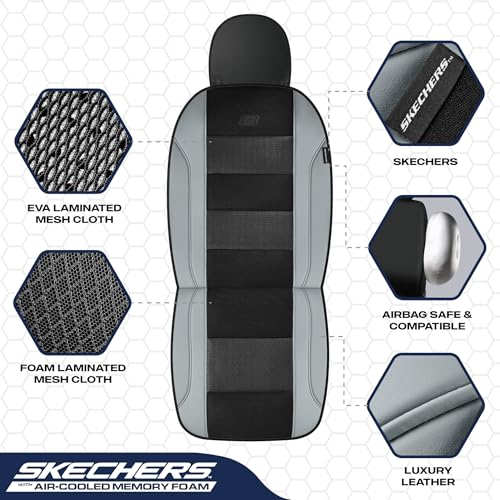 Skechers Air-Cooled Seat Covers, Memory Foam Car Seat Covers Front Seats, Airbag Compatible,Universal Fit for Most Cars, SUVs, Vans and Trucks,Grey - color: Black/Gray, size: Two Front