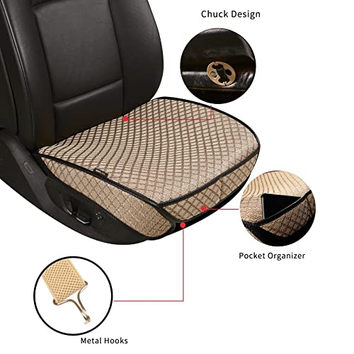 2 Pack Bottom Car Seat Cover with Storage Pocket，Breathable Car Seat Protector，Luxury Front Seat Cover，Anti-Skid Four Seasons General, fits Most Vehicles.(Beige,2PCS) - color: Beige-2PCS