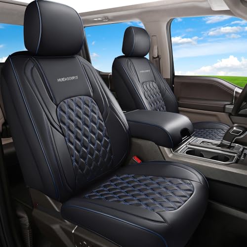 Huidasource Silverado Truck Seat Covers Custom Fit for Chevy Silverado GMC Sierra 1500 2014-2018, 2500HD 3500HD 2015-2019 Crew Double Extended Cab Pickup Waterproof Seat Cover(Full Set/Black&Blue) - color: Black&Blue, size: Full Set 2014-2018 (Curved Benc
