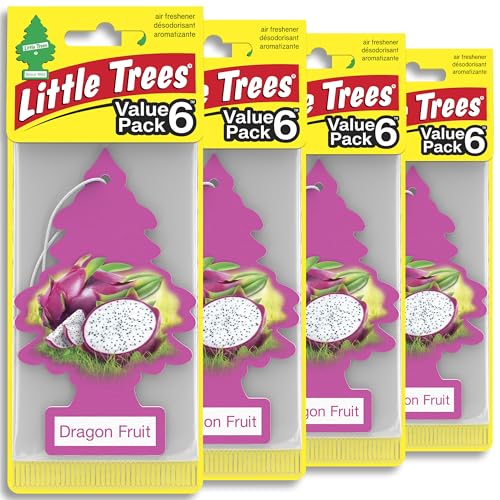 LITTLE TREES Car Air Freshener | Hanging Tree Provides Long Lasting Scent for Auto and Home | 24 Air Fresheners |Dragon Fruit - color: Dragon Fruit, size: 6 Count (Pack of 4)