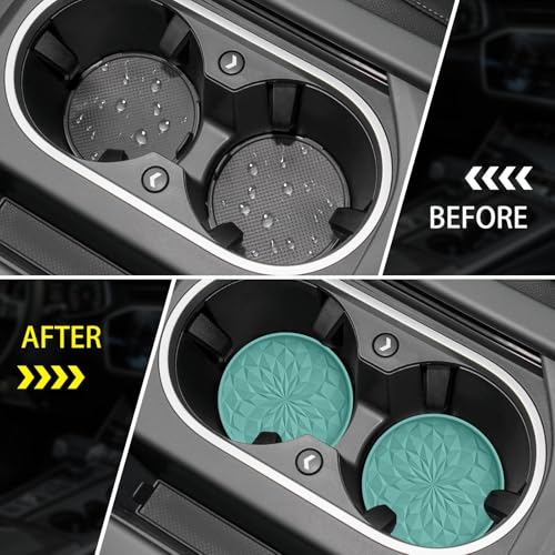 Car Coasters for Cup Holders [4 Pack] - 2.75in Silicone Auto Mug Mats - Universal Non-Slip Recessed Car Interior Accessories Teal Blue - color: 4pack-teal Blue