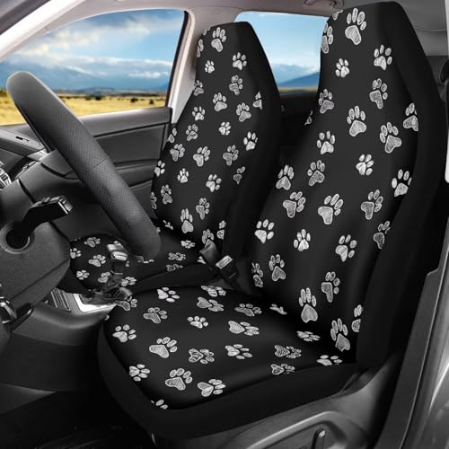 Dreaweet White Dog Paw Print Car Seat Covers for Women 2 Front Set Cute Car Accessories Washable Front Seat Cover Universal Fit Most Vehicle SUV Sedan Trucks - color: White Dog Paw Print