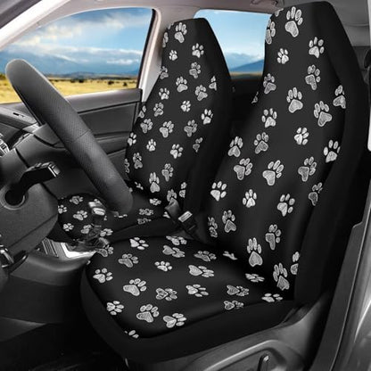 Dreaweet White Dog Paw Print Car Seat Covers for Women 2 Front Set Cute Car Accessories Washable Front Seat Cover Universal Fit Most Vehicle SUV Sedan Trucks - color: White Dog Paw Print