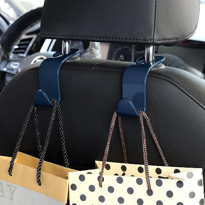Soleebee 4 Pack Car Headrest Hooks - Universal Auto Hooks, Back Seat Hangers, Storage Organizer (Navy Blue) - color: Navy Blue