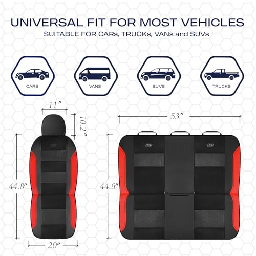 Skechers Aircooled & Memory Foam Seat Covers,Premium Leather with EVA Mesh Car Seat Covers,Seat Cover Full Sets,Airbag Compatible Automotive Comfort for Most Cars, Vans, Trucks, SUV,Red - color: Black/Red, size: Full Set