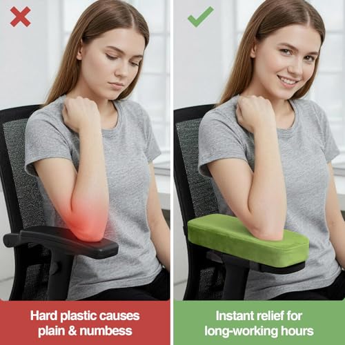 Smiry Ergonomic Office Chair Armrest Pads, Memory Foam Arm Rest Covers, Non-Slip Armrest Cushion with Adjustable Buckles and Straps, Elbow Relief for Desk, Gaming & Wheelchair (Green, Set of 2) - color: Green