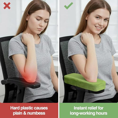 Smiry Ergonomic Office Chair Armrest Pads, Memory Foam Arm Rest Covers, Non-Slip Armrest Cushion with Adjustable Buckles and Straps, Elbow Relief for Desk, Gaming & Wheelchair (Green, Set of 2) - color: Green