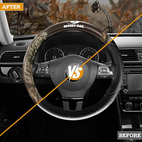 Mossy Oak Camo Steering Wheel Cover, Durable Grip Car Steering Cover, Universal Fit 14.5"–15.5" - Made with Premium Brown PVC Leather and Cotton Fabric, Anti-Slip - Official Licensed Product - color: Brown