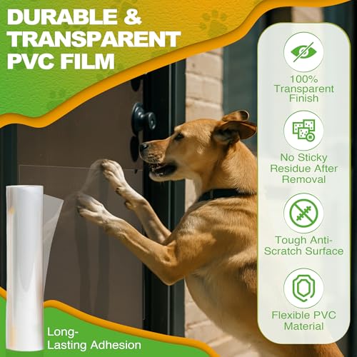 Door Protector from Dog Scratching - 12"X120" Transparent Pet Door Scratch Guard, No Residue Adhesive Dog & Cat Scratch Protector for Doors, Furniture