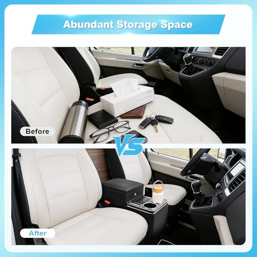 Center Console Between Seats for Minivans, Featuring Cup Holders, Coin Compartment, and Card Slot Center Console for Trucks, Minivans, and SUVs Front Seat Bench Center with Locking (Regular)