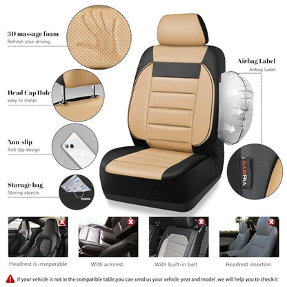 CAR PASS Faux Leather Car Seat Covers Front Seats Only, 3D Foam Support Car Seat Covers, Universal fit for Trucks Vans SUVs Sedans Automotive Comfortable, Airbag Compatible 2 Pieces Front Black Beige - color: Black and Beige Front