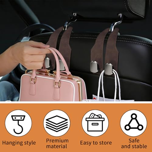 4 Pack Car Seat Headrest Hooks for Purses and Bags, Car Purse Holder With Double Metal Hooks, Headrest Back Seat Handbags Hook, Universal Car Purse Hanger, Cute Car Hanging Accessories, Brown - color: 4pcs Brown
