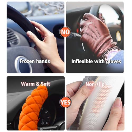 Universal Car Steering Wheel Cover Fluffy Winter Plush Steering Wheel Cover (A-Orange), gx0117