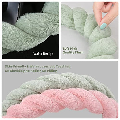 Luxury Fluffy Winter Car Steering Wheel Cover for Women Soft Warm Plush Cute Auto Accessories for Vehicle, Sedan, Universal, Fuzzy, Anti Slip, Gray, Standard Size, 14.75-15.15"