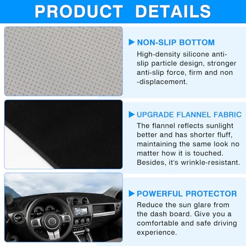 Autorder Dashboard Cover Mat for Jeep Compass 2009–2016 Accessories Dash Cover Upgrade Flannel Dash Mat Sunshade Glare UV Rays Protector - size: 2009-2016 Jeep Compass
