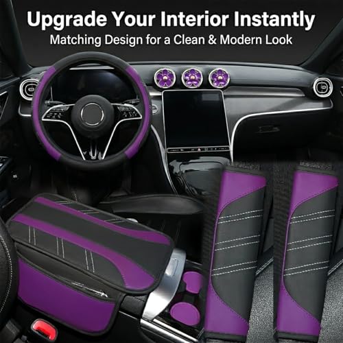 10PCS Car Interior Accessories Sets,Steering Wheel Cover, Seat Belt Cover Pads, Center Console Cover,Cup Holder Coasters,Air Vent Decorative Clip(Purple) - color: Purple