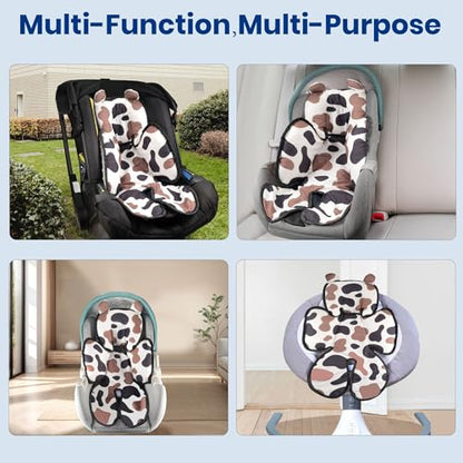 3in1 Baby Car Seat Head Body Support,Soft Breathable Infant Car Seat Insert Newborn Boy Girl,Reversible Cotton-Minnky Carseat Head Support Pillow Cushion for Infant Stroller,Swing,Bouncer(Grey)