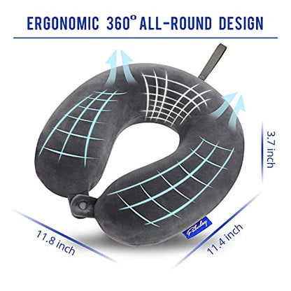 Travel Pillow Memory Foam for Airplanes - Neck Pillow for Traveling, Car, Home, Flight Pillow for Sleeping with Attachable Snap Strap Soft Washable Cover, Provide Head Neck Support Rest, Dark Gray