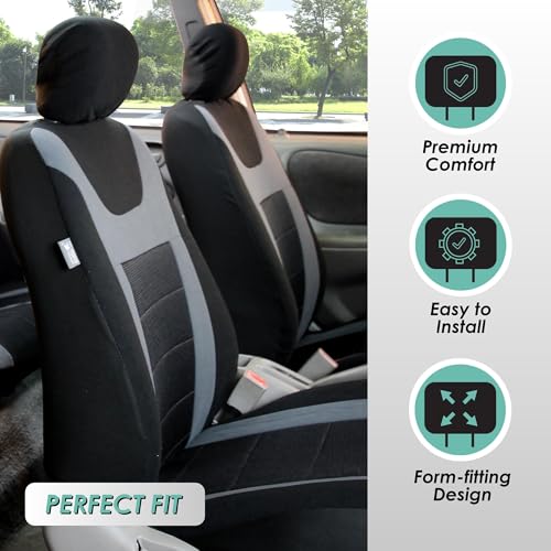FH Group Car Seat Covers Sports Seat Covers Front Seats Only, Airbag Compatible Gray Black Automotive Seat Cover Combo Small Car Seat Cover Design Universal Fit Interior Accessories Cars Trucks SUVs - color: Gray