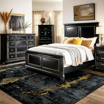 RELEANY Washable Area Rugs 8'x10' Non-Slip Modern Abstract Soft for Living Room Entryway Bedroom Nursery, Print Pattern, Dark Black Gold