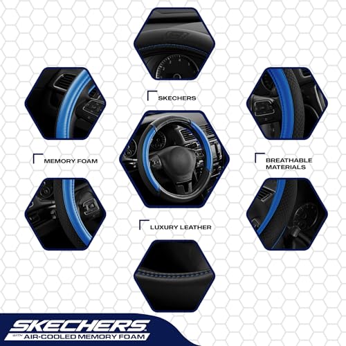 Skechers Air-Cooled Steering Wheel Cover,Air Cool Mesh Leather Car Steering Wheel Cover Universal Fit 14" 1/2-15" Car Wheel Protector for Men Women Fit Suvs,Vans,Sedans,Car,Trucks,Blue - color: BLue