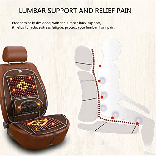 Wood Beaded Comfort Seat Cover with Cooling Ventilated Mesh Lumbar Back Brace Massage Support Cushion for Car Seat Chair - color: Coffee