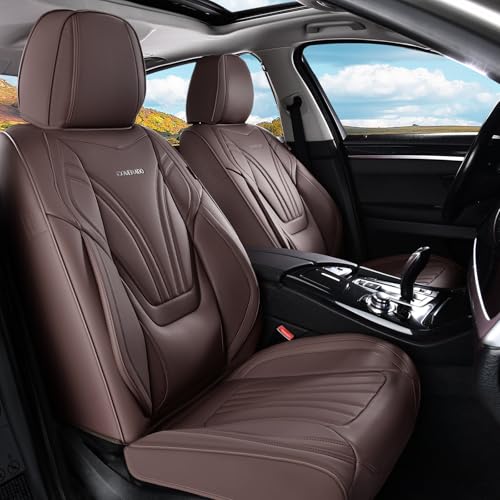 Coverado Car Seat Covers Front Seats, 2 Piece Car Seat Protector with Lumbar Support & Removable Headrest, Breathable Leather Seat Cushion Universal Fit for Truck Automotive Vehicles Brown - color: Lumbar-Brown, size: Front