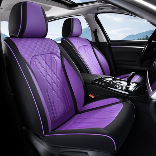 Seat Covers for Cars Purple Leather Car Seat Covers Front Pair Breathable Automotive Car Seat Cover Non-Slip Easy Installation Comfortable Universal Fit for Most Car Truck SUV, Black&Purple - color: Black&Purple, size: FrontPair