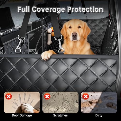 RYNVALE [2026 Upgraded] Hard Bottom Car Seat Cover for Dogs, 600lbs Heavy Duty Back Seat Extender, Waterproof Dog Car Hammock with Detachable Mat, Fits SUV & Trucks, 2-4 Large Dogs, Large - size: Large