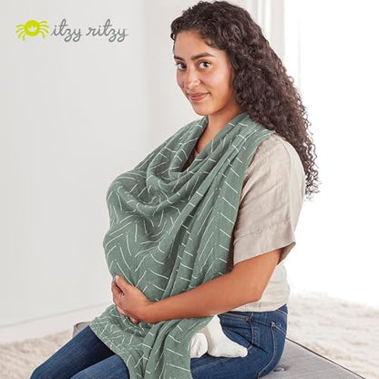 Itzy Ritzy Breastfeeding Boss Multi-Use Cover – A Nursing Cover, Swaddle, Car Seat Wrap, Tummy Time Mat & Burp Cloth All in One – Made of Soft Muslin Fabric & Measures 47” x 47” (Sage Mudcloth) - color: Sage Mudcloth