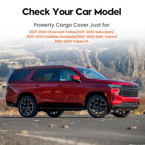 Powerty Retractable Cargo Cover for 2021-2023 Chevy Tahoe/Suburban/Cadillac Escalade ESV Luxury 3.0L/Cadillac Escalade ESV Luxury 6.2L/GMC Yukon/Yukon XL Accessories, Canvas Texture Rear Trunk Cover - size: 2021-2023 | Chevy Tahoe