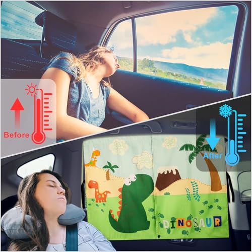 Car Window Shades with Cute Patterns, 2pcs Magnetic Car Curtains for Privacy Protection Full Covers/Half Shade Options, Auto Sunshades Sunglare/UV Blocker - color: Green