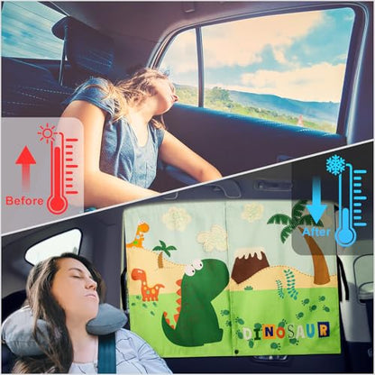 Car Window Shades with Cute Patterns, 2pcs Magnetic Car Curtains for Privacy Protection Full Covers/Half Shade Options, Auto Sunshades Sunglare/UV Blocker - color: Green
