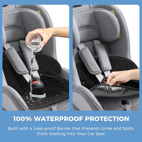 Potty Training Car Seat Protector, 2 Pack Waterproof Piddle Pads Carseat, 100% Leak-Proof Machine Washable Car Seat Liner, Non-Slip Crash-Test Approved Cover for Toddlers (Black) - color: Black