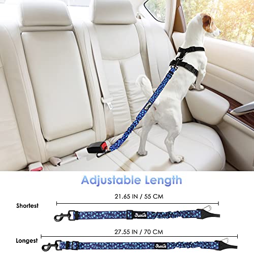 SlowTon Dog Seat Belt, Adjustable Dog Safety Belt Leash, 2 in 1 Latch Bar Attachment Dogs Car Seatbelt with Elastic Nylon Bungee Buffer, Reflective Nylon Belt Tether Connect (BL Dog Paw) - color: Blue Dog Paw