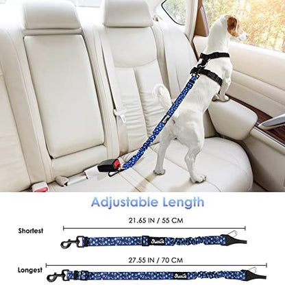 SlowTon Dog Seat Belt, Adjustable Dog Safety Belt Leash, 2 in 1 Latch Bar Attachment Dogs Car Seatbelt with Elastic Nylon Bungee Buffer, Reflective Nylon Belt Tether Connect (BL Dog Paw) - color: Blue Dog Paw