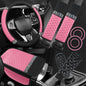 8PCS Car Accessories Set, Bling Leather Car Steering Wheel Cover with Armrest Pad, Seat Belt Cover Pads, Cup Holder Coasters, Gear Shift & Handbrake Covers, Auto Interior Accessories (Pink) - color: Pink
