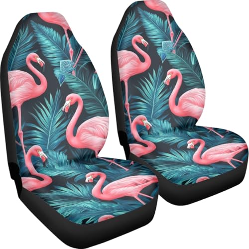 Pehede Car Seat Cover Exotic Tropical Pink Flamingo Front for Cars, Easy to Install Cover Set, Accessories Auto Trucks Van SUV,2 Packs - color: Multi11