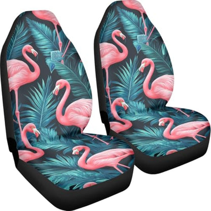 Pehede Car Seat Cover Exotic Tropical Pink Flamingo Front for Cars, Easy to Install Cover Set, Accessories Auto Trucks Van SUV,2 Packs - color: Multi11